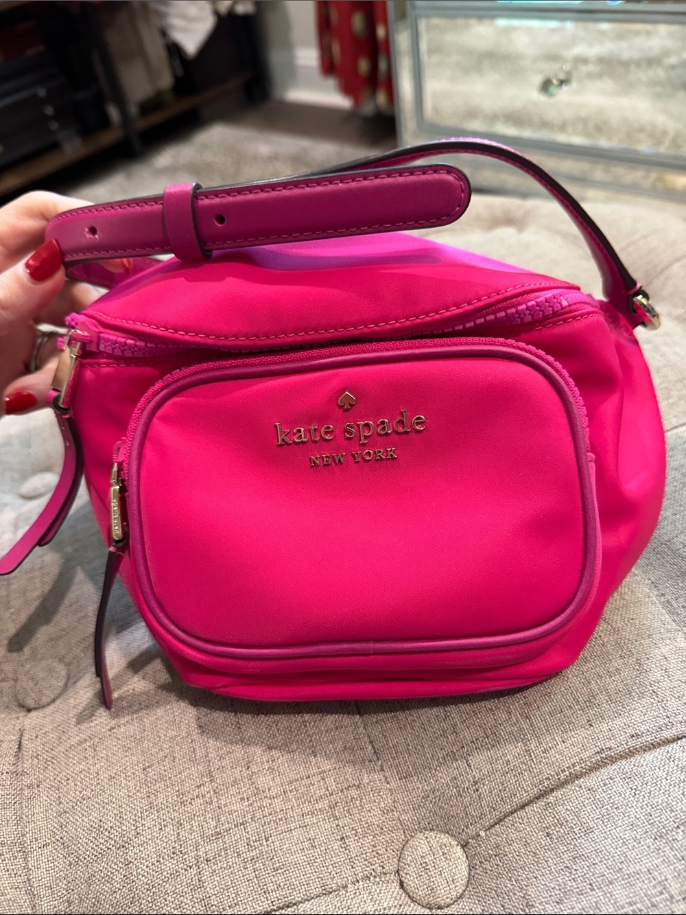 kate spade Hot Pink Crossbody Bag with Gold Logo